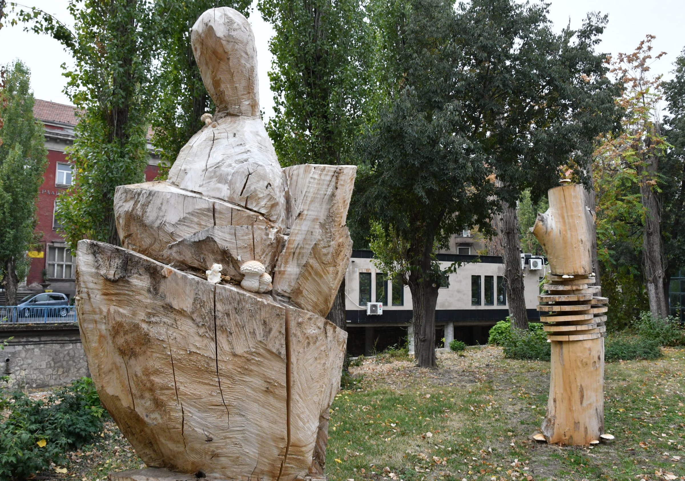 Природата доукраси скулптурните шедьоври край реката с диворастящи гъби